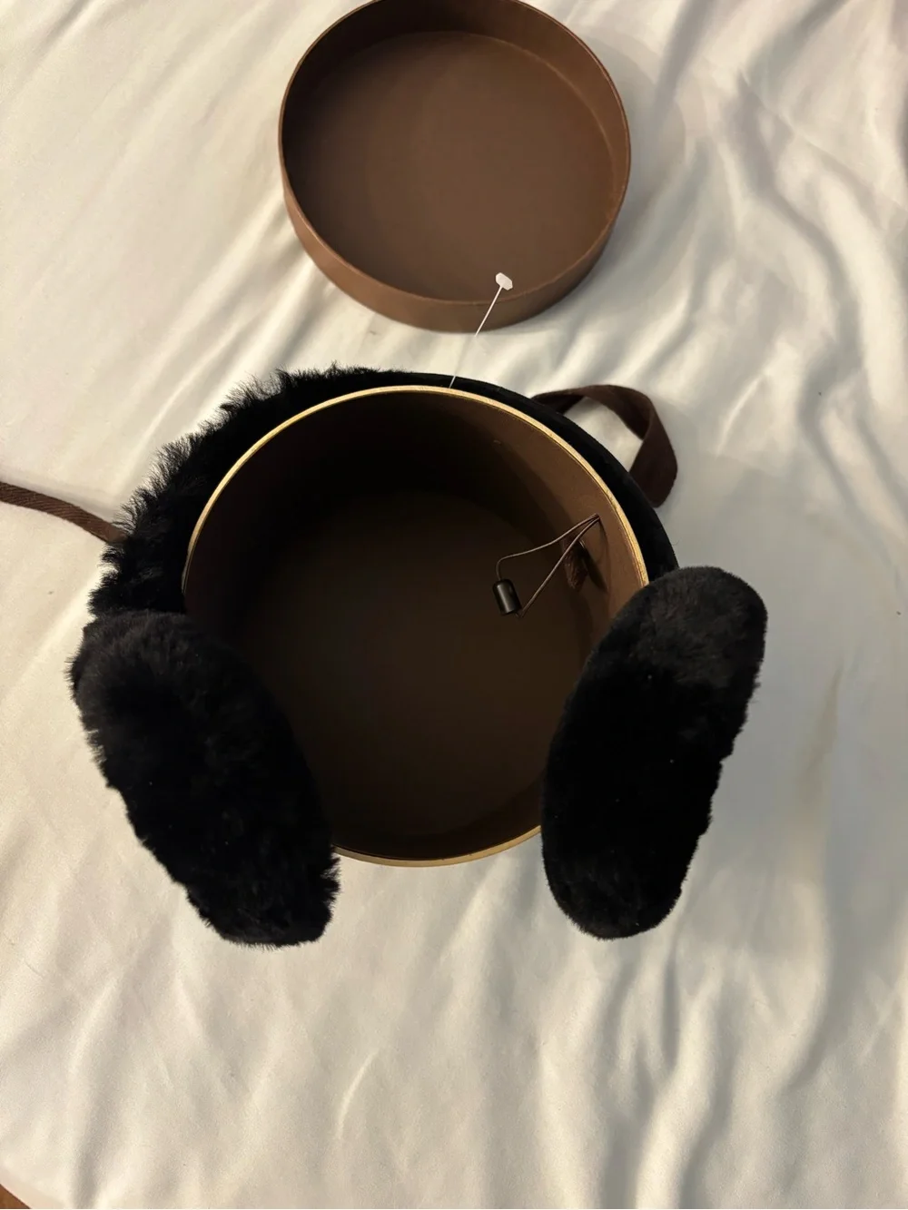 Ugg Australian Ear Muffs Black Shearling Sheepskin and Suede